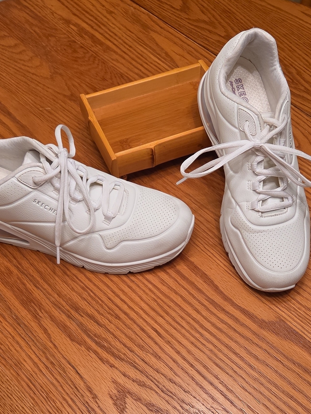 Sketchers Women’s White Lace-Up Perforated Comfort Sneakers - Picture 2 of 9